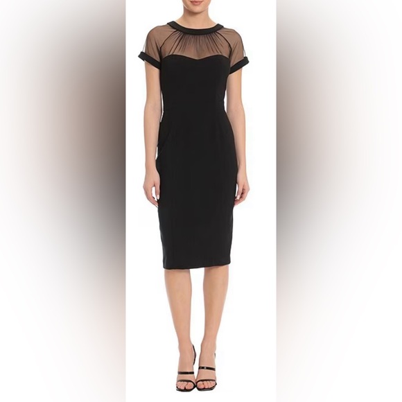 Maggy London Black Midi Dress with Sheer Details - Picture 1 of 6